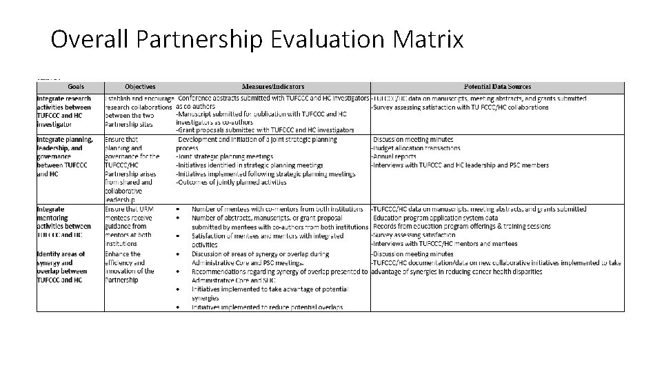 Overall Partnership Evaluation Matrix 