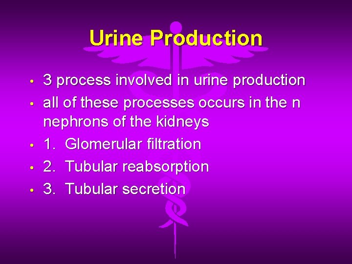 Urine Production • • • 3 process involved in urine production all of these