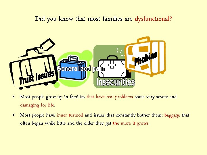 Did you know that most families are dysfunctional? • Most people grow up in