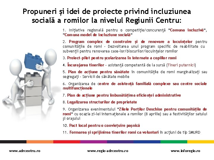 Propuneri și idei de proiecte privind incluziunea socială a romilor la nivelul Regiunii Centru: