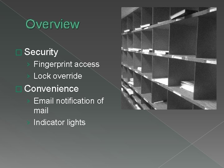 Overview � Security › Fingerprint access › Lock override � Convenience › Email notification