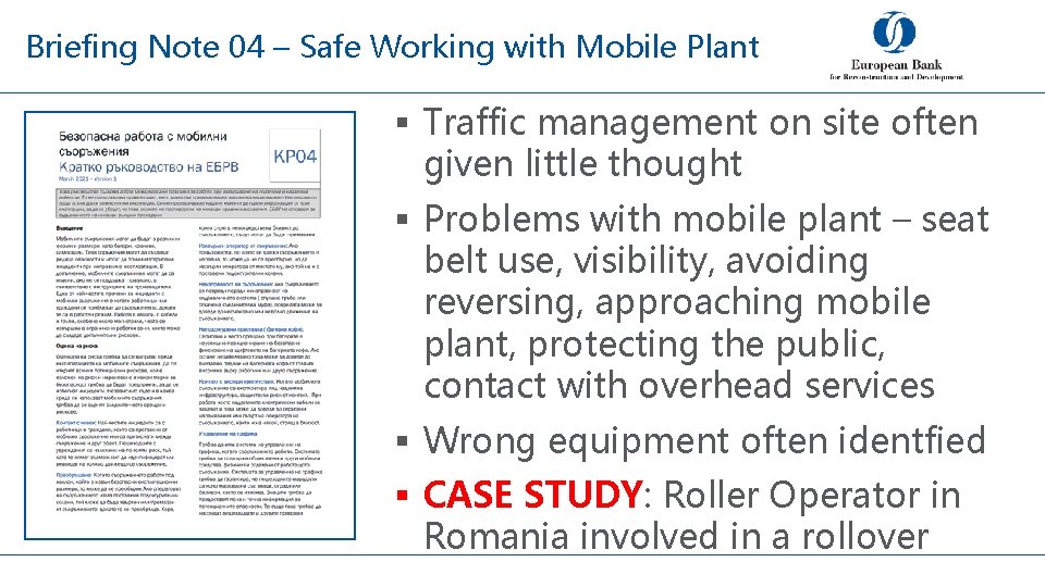 Briefing Note 04 – Safe Working with Mobile Plant § Traffic management on site