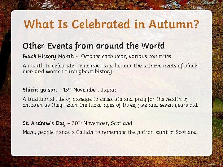 What Is Celebrated in Autumn? Other Events from around the World Black History Month
