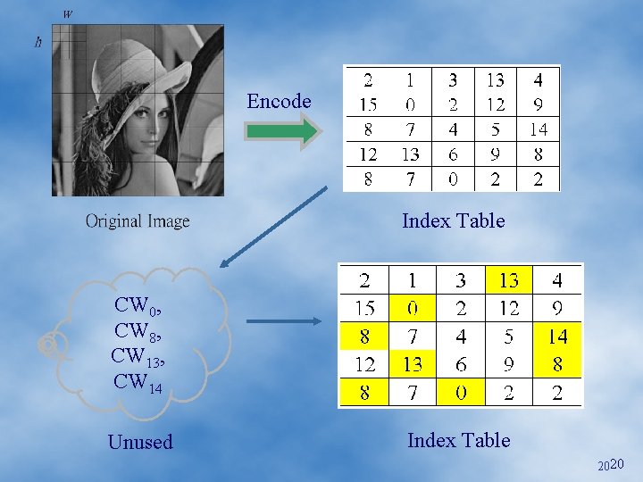 Encode Index Table CW 0, CW 8, CW 13, CW 14 Unused Index Table