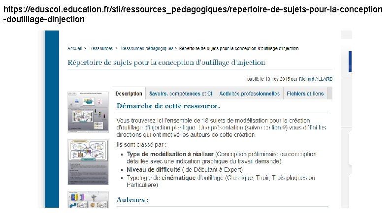 https: //eduscol. education. fr/sti/ressources_pedagogiques/repertoire-de-sujets-pour-la-conception -doutillage-dinjection 