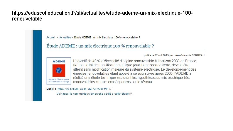 https: //eduscol. education. fr/sti/actualites/etude-ademe-un-mix-electrique-100 renouvelable 