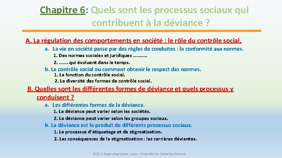 Chapitre 6: Quels sont les processus sociaux qui contribuent à la déviance ? A.