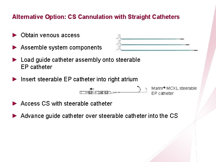 CRT Essentials Program Left-Heart Lead Implant Procedure Alternative Option: CS Cannulation with Straight Catheters