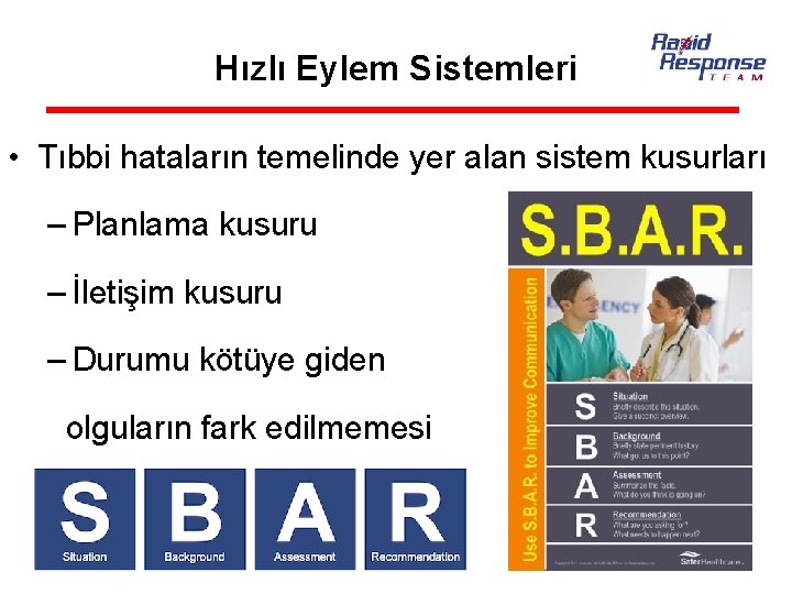 Hızlı Eylem Sistemleri • Tıbbi hataların temelinde yer alan sistem kusurları – Planlama kusuru