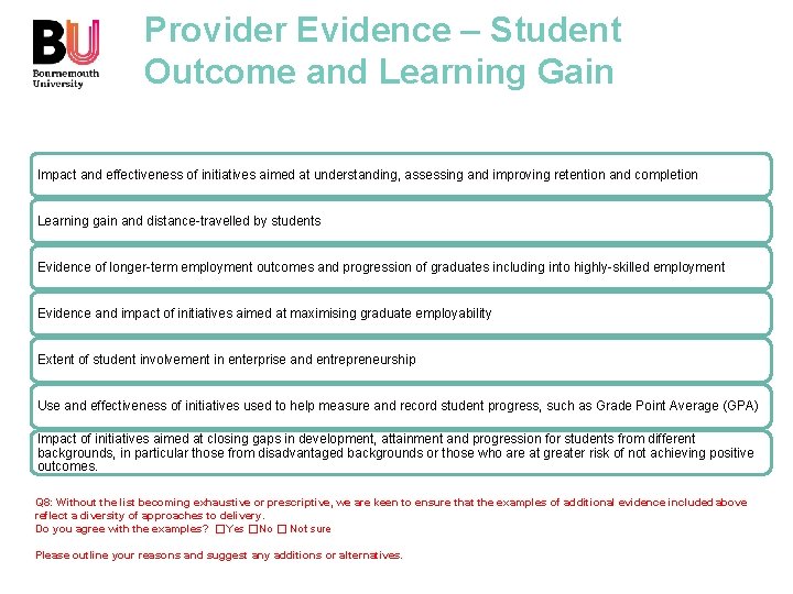 Provider Evidence – Student Outcome and Learning Gain Impact and effectiveness of initiatives aimed