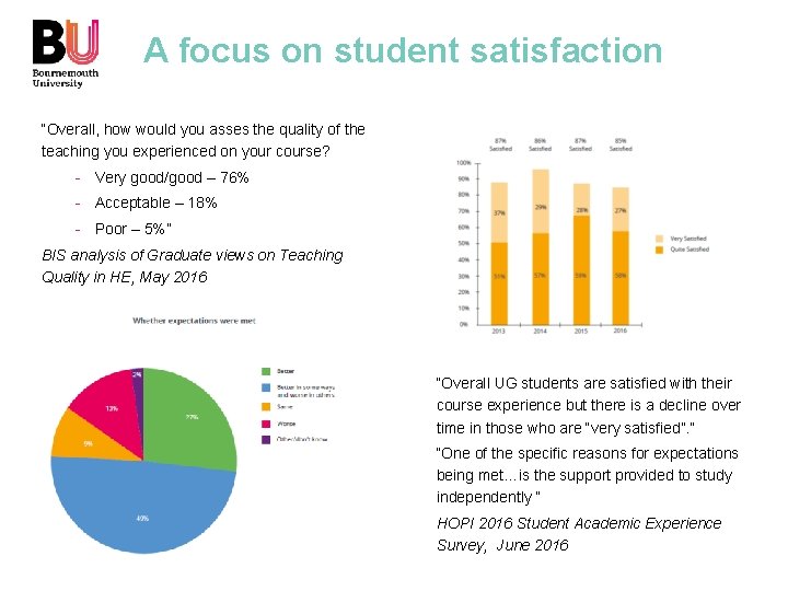 A focus on student satisfaction “Overall, how would you asses the quality of the