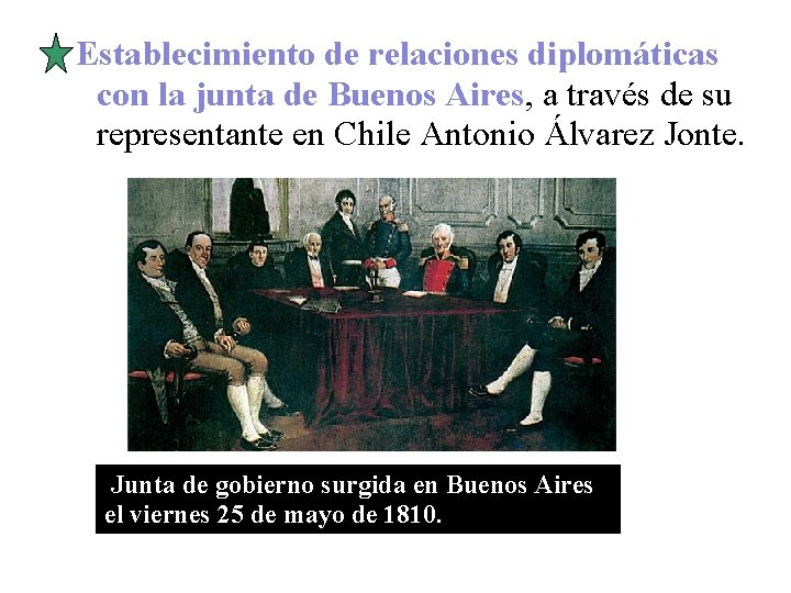 Establecimiento de relaciones diplomáticas con la junta de Buenos Aires, a través de su