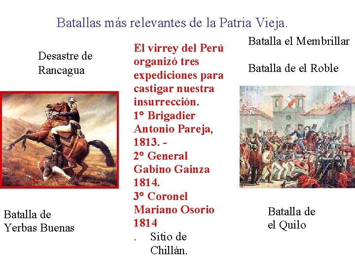 Batallas más relevantes de la Patria Vieja. Desastre de Rancagua Batalla de Yerbas Buenas