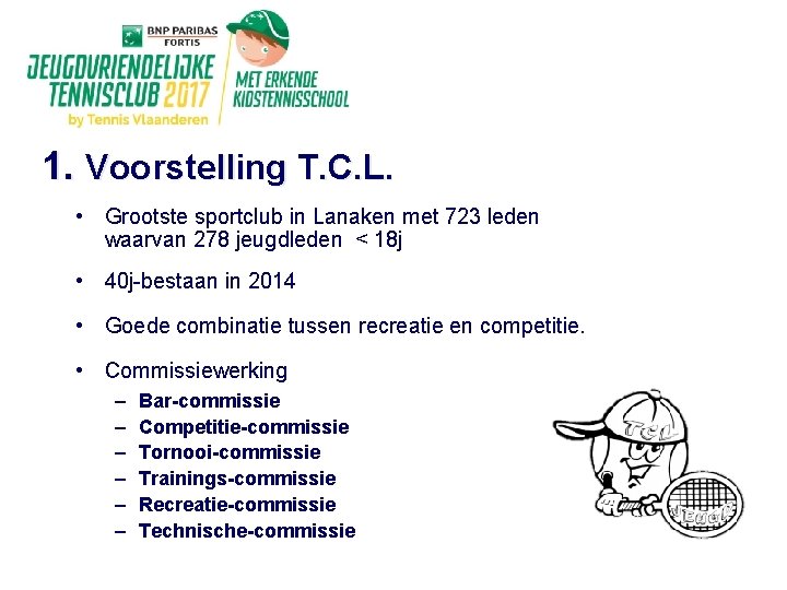 1. Voorstelling T. C. L. • Grootste sportclub in Lanaken met 723 leden waarvan