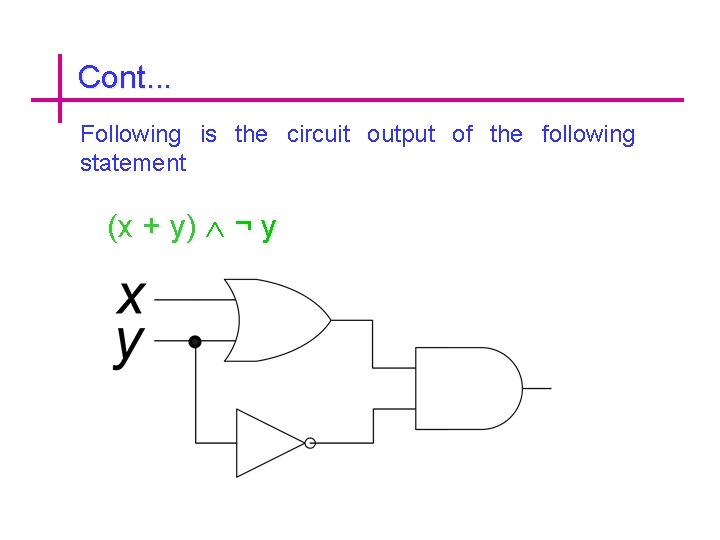 Cont. . . Following is the circuit output of the following statement (x +