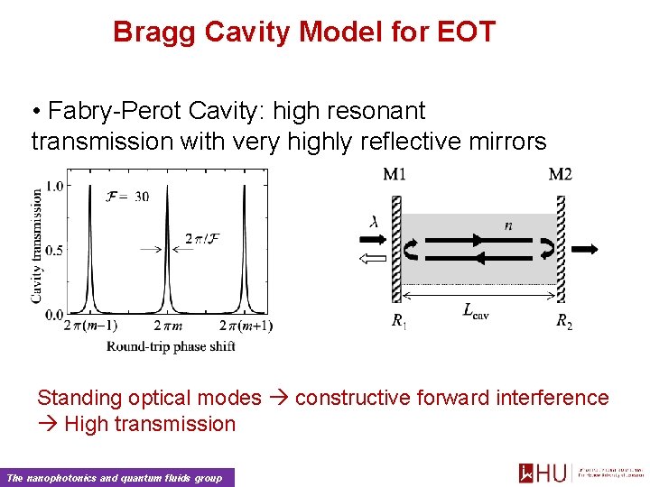 Bragg Cavity Model for EOT • Fabry-Perot Cavity: high resonant transmission with very highly