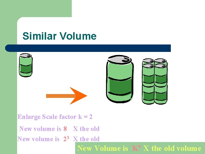 Similar Volume Enlarge Scale factor k = 2 New volume is 8 X the