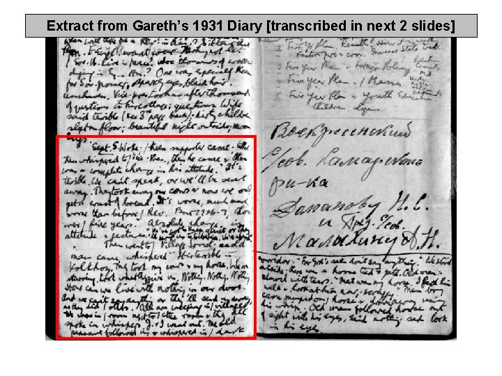 Extract from Gareth’s 1931 Diary [transcribed in next 2 slides] 