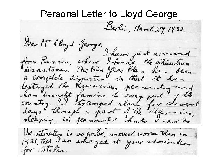 Personal Letter to Lloyd George Personal Letter to Lloyd George