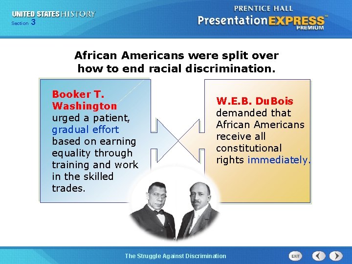 Section 3 African Americans were split over how to end racial discrimination. Booker T.