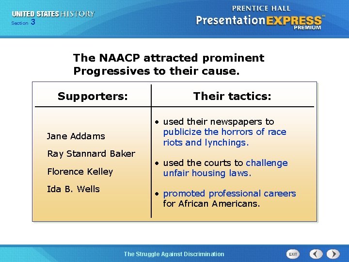 Section 3 The NAACP attracted prominent Progressives to their cause. Supporters: • used their