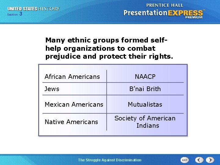 Section 3 Many ethnic groups formed selfhelp organizations to combat prejudice and protect their
