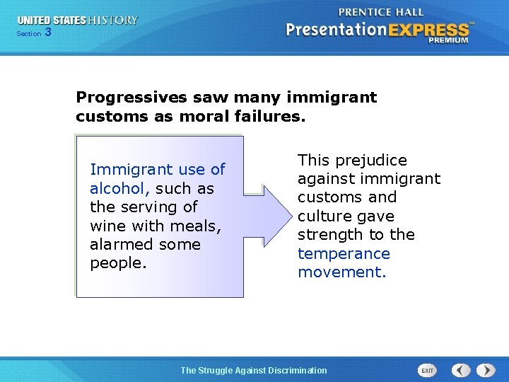 Section 3 Progressives saw many immigrant customs as moral failures. Immigrant use of alcohol,