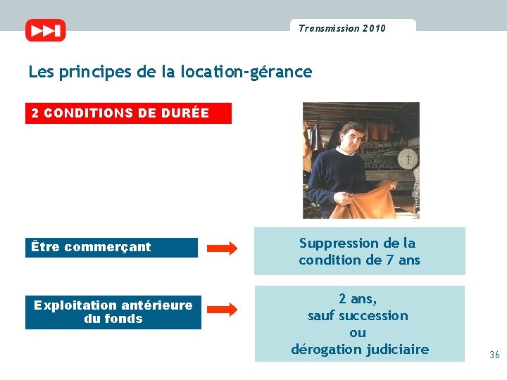 Transmission 2010 2009 Transmission Les principes de la location-gérance 2 CONDITIONS DE DURÉE Être