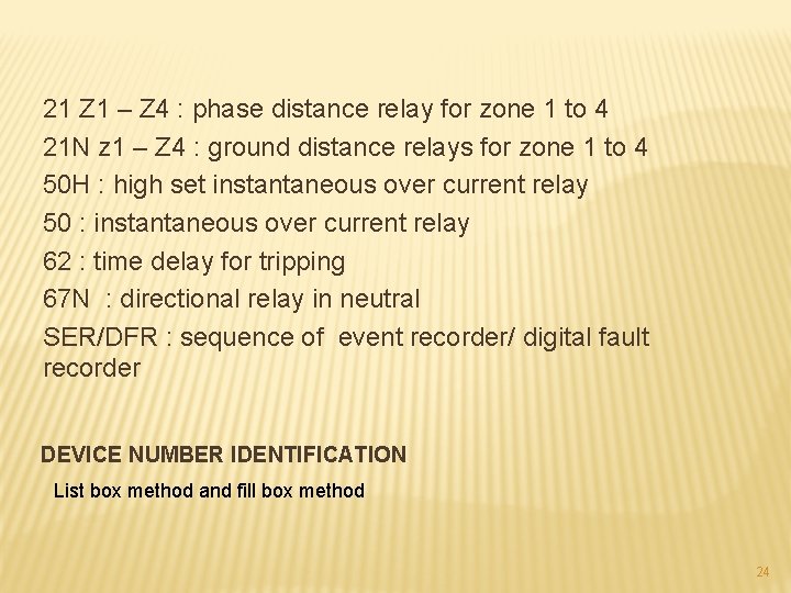 21 Z 1 – Z 4 : phase distance relay for zone 1 to 21 Z 1 – Z 4 : phase distance relay for zone 1 to