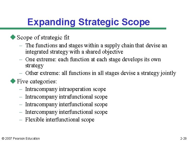 Expanding Strategic Scope u Scope of strategic fit – The functions and stages within