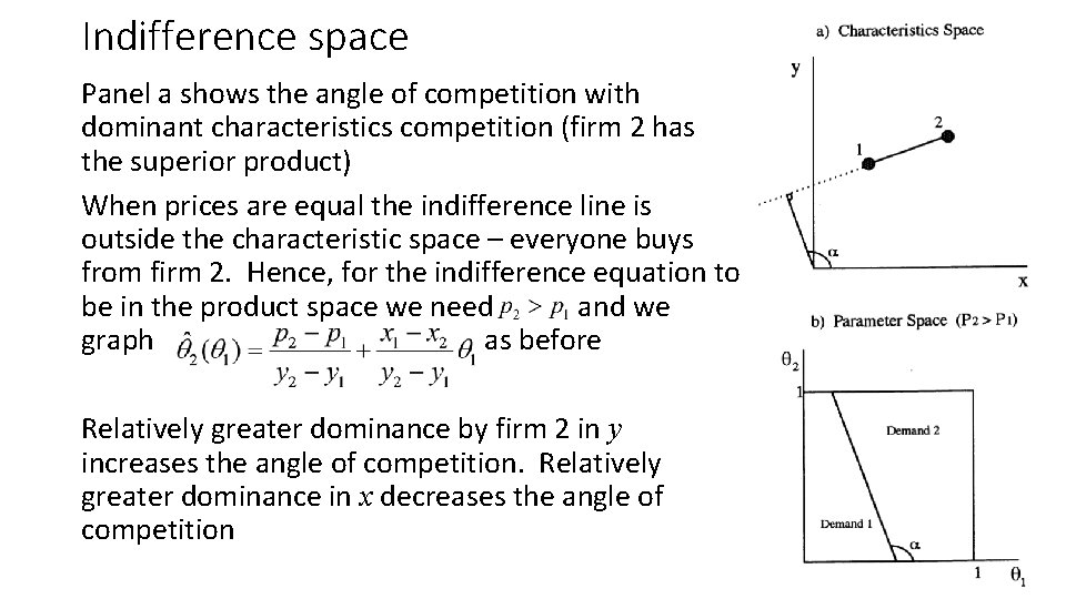 Indifference space Panel a shows the angle of competition with dominant characteristics competition (firm