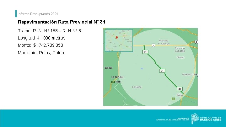 Informe Presupuesto 2021 Repavimentación Ruta Provincial N° 31 Tramo: R. N. N° 188 –