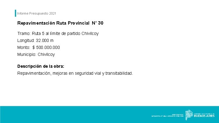 Informe Presupuesto 2021 Repavimentación Ruta Provincial N° 30 Tramo: Ruta 5 al límite de