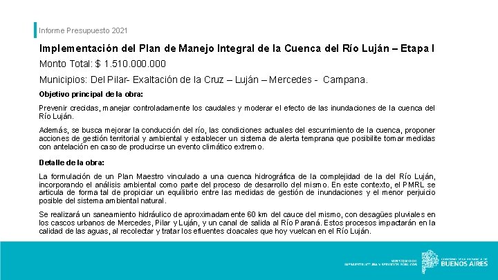 Informe Presupuesto 2021 Implementación del Plan de Manejo Integral de la Cuenca del Río