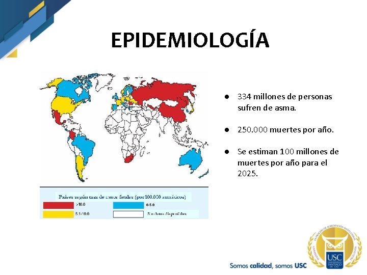 EPIDEMIOLOGÍA ● 334 millones de personas sufren de asma. ● 250. 000 muertes por