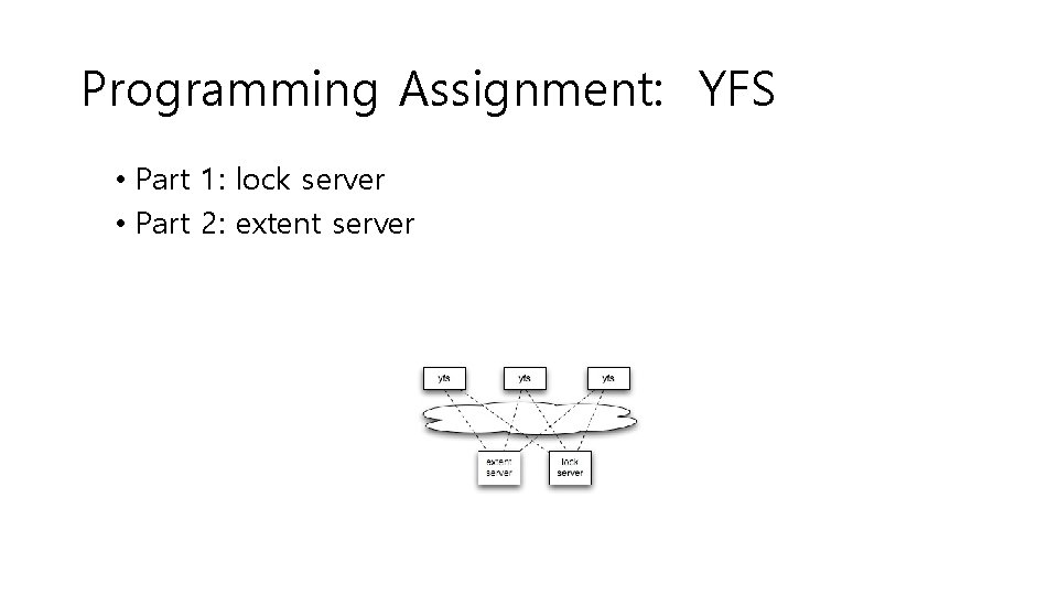 Programming Assignment: YFS • Part 1: lock server • Part 2: extent server 