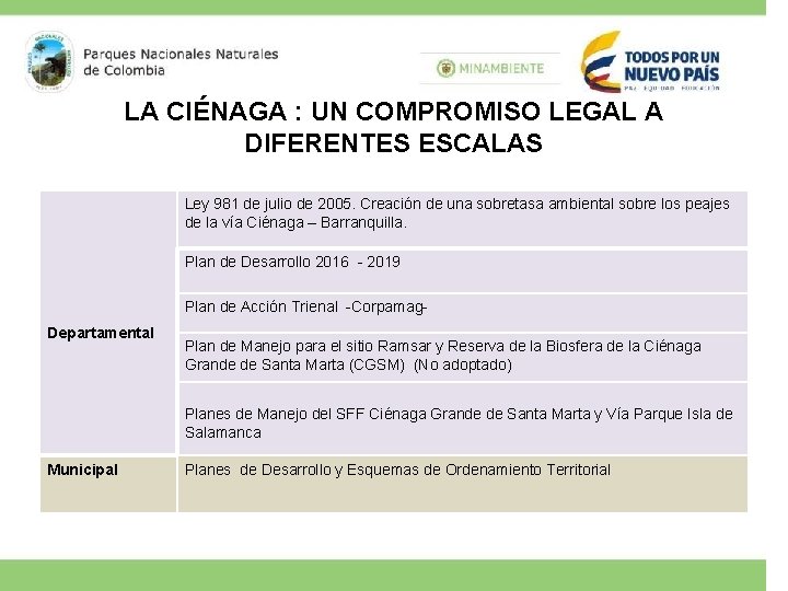 LA CIÉNAGA : UN COMPROMISO LEGAL A DIFERENTES ESCALAS Ley 981 de julio de