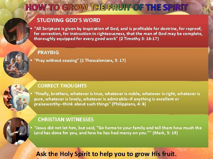 HOW TO GROW THE FRUIT OF THE SPIRIT STUDYING GOD’S WORD • “All Scripture