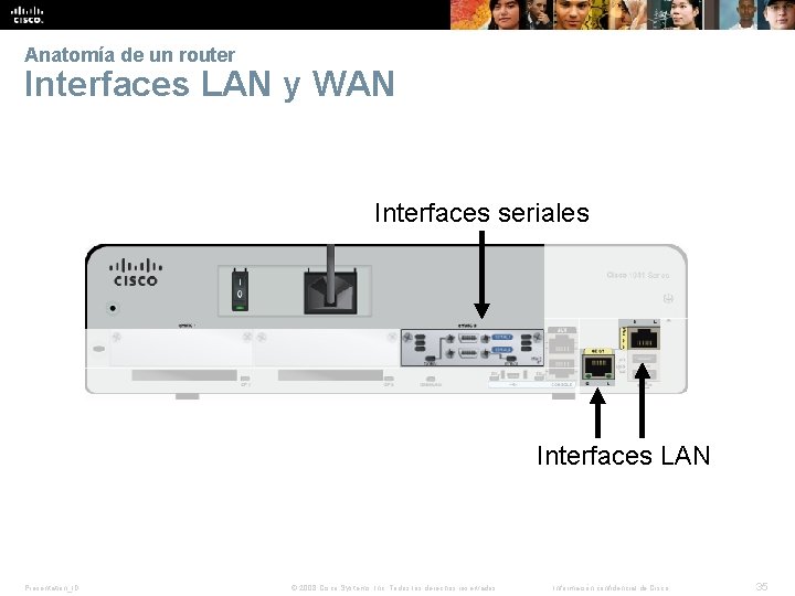 Anatomía de un router Interfaces LAN y WAN Interfaces seriales Interfaces LAN Presentation_ID ©