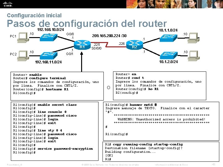 Configuración inicial Pasos de configuración del router 192. 168. 10. 0/24 PC 1 PC