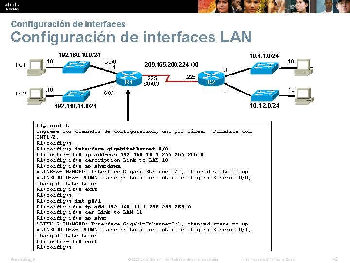 Configuración de interfaces LAN 192. 168. 10. 0/24 PC 1 PC 2 . 10