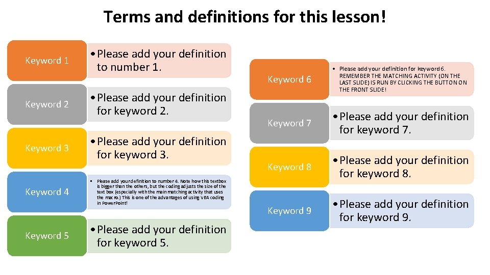 Terms and definitions for this lesson! Keyword 1 Keyword 2 Keyword 3 Keyword 4