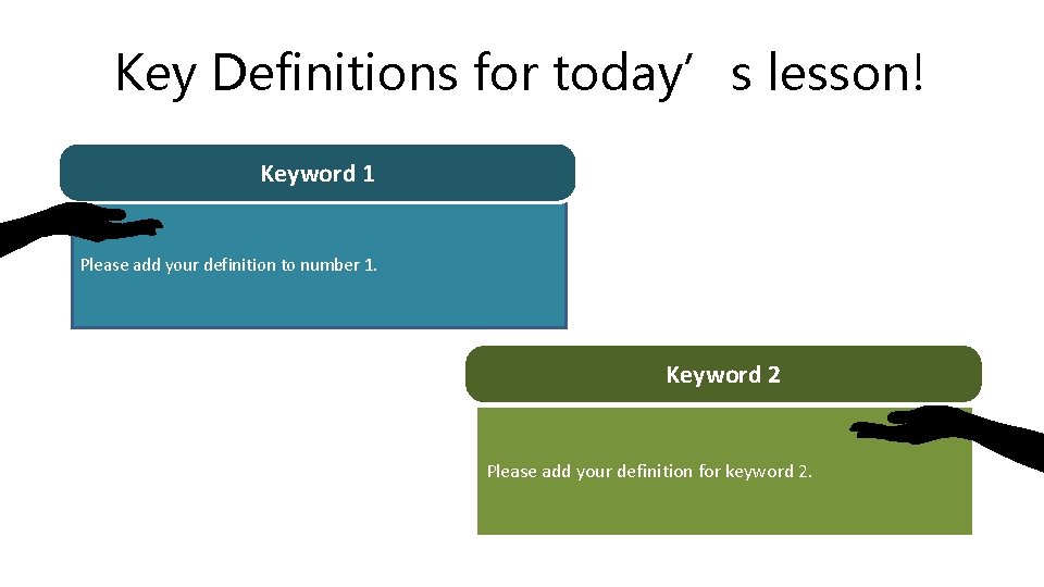 Key Definitions for today’s lesson! Keyword 1 Please add your definition to number 1.