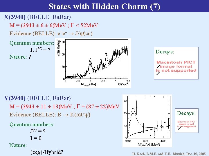 States with Hidden Charm (7) X(3940) (BELLE, Ba. Bar) M = (3943 ± 6)Me.