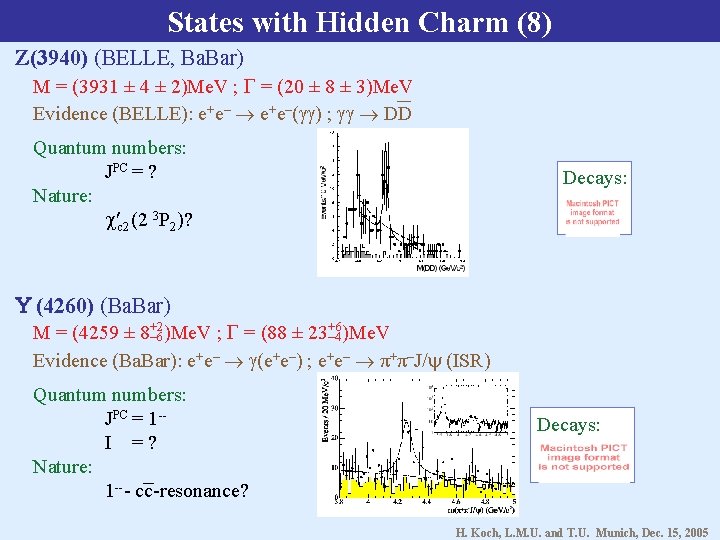 States with Hidden Charm (8) Z(3940) (BELLE, Ba. Bar) M = (3931 ± 4