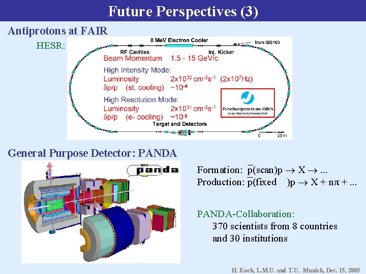 Future Perspectives (3) Antiprotons at FAIR HESR: General Purpose Detector: PANDA Formation: p(scan)p X