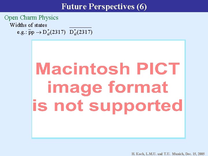 Future Perspectives (6) Open Charm Physics Widths of states e. g. : pp Ds.