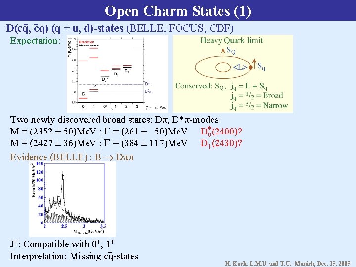 Open Charm States (1) D(cq, cq) (q = u, d)-states (BELLE, FOCUS, CDF) Expectation: