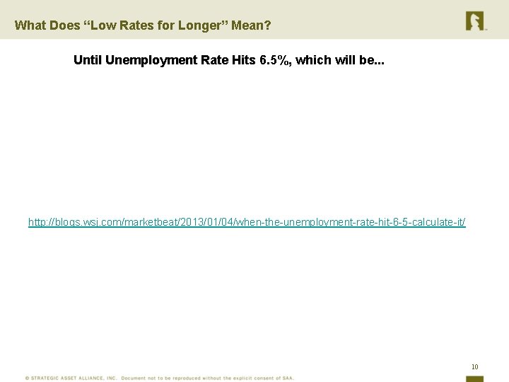 What Does “Low Rates for Longer” Mean? Until Unemployment Rate Hits 6. 5%, which