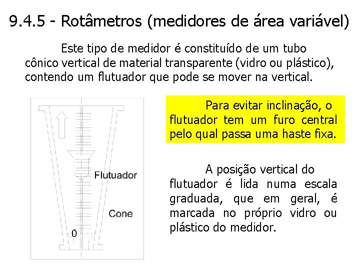 9. 4. 5 - Rotâmetros (medidores de área variável) Este tipo de medidor é